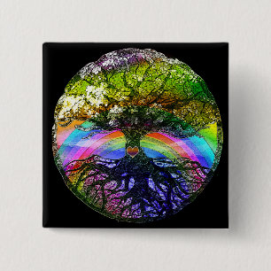 Baum des Lebens mit Regenbogen-Herzen Button