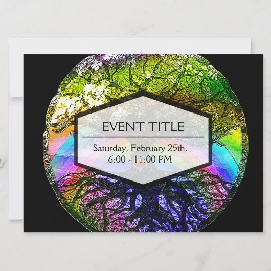 Baum des Lebens mit Regenbogen-Herzen Einladung (Rückseite)