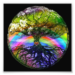 Baum des Lebens mit Regenbogen-Herzen Fotodruck