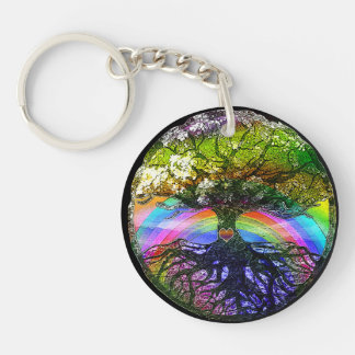 Baum des Lebens mit Regenbogen-Herzen Schlüsselanhänger