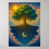 Baum des Lebens mit Sonne und Mond Fantasy Artwork Poster (Vorne)