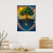 Baum des Lebens mit Sonne und Mond Fantasy Artwork Poster (Küche)