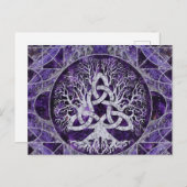 Baum des Lebens mit Triquetra Amethyst und Silber Postkarte (Vorne/Hinten)