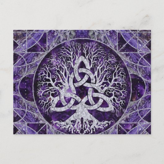 Baum des Lebens mit Triquetra Amethyst und Silber Postkarte (Vorderseite)