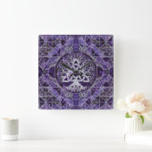 Baum des Lebens mit Triquetra Amethyst und Silber Quadratische Wanduhr (Zuhause)