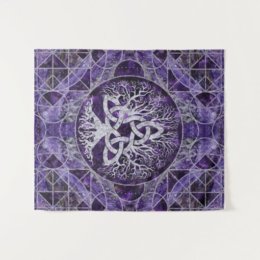 Baum des Lebens mit Triquetra Amethyst und Silber Wandteppich (Vorderseite (Horizontal))
