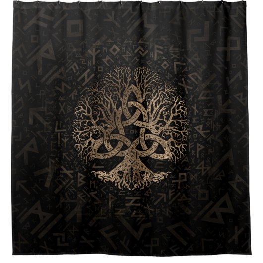 Baum des Lebens mit Triquetra auf Futhark Muster Duschvorhang (Vorderseite)
