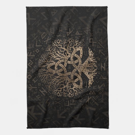 Baum des Lebens mit Triquetra auf Futhark Muster Geschirrtuch (Vertikal)