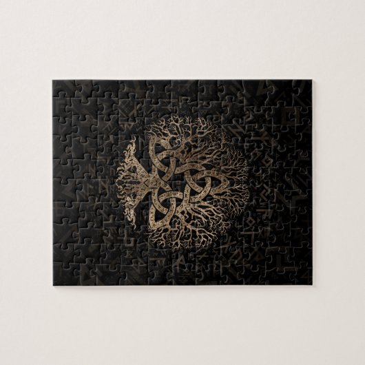 Baum des Lebens mit Triquetra auf Futhark Muster Puzzle (Horizontal)