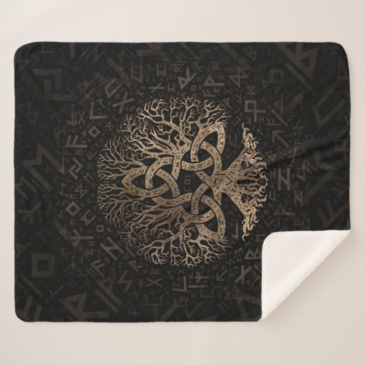 Baum des Lebens mit Triquetra auf Futhark Muster Sherpadecke (Vorderseite (Horizontal))