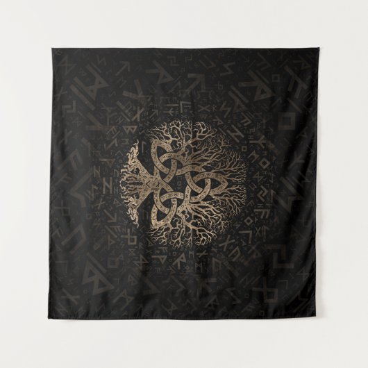 Baum des Lebens mit Triquetra auf Futhark Muster Wandteppich (Vorderseite (Horizontal))
