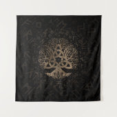 Baum des Lebens mit Triquetra auf Futhark Muster Wandteppich (Vorderseite)