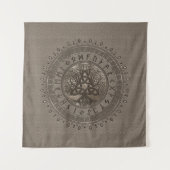 Baum des Lebens mit Triquetra beige Leder und Gold Wandteppich (Vorderseite)