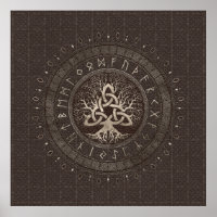 Baum des Lebens mit Triquetra Brown Leder und Gold