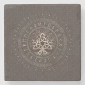 Baum des Lebens mit Triquetra Brown Leder und Gold Steinuntersetzer (Vorderseite)