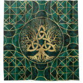Baum des Lebens mit Triquetra Malachit und Gold Duschvorhang (Vorderseite)