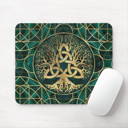 Baum des Lebens mit Triquetra Malachit und Gold Mousepad (Mit Mouse)