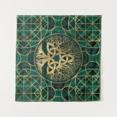 Baum des Lebens mit Triquetra Malachit und Gold Wandteppich (Vorderseite (Horizontal))