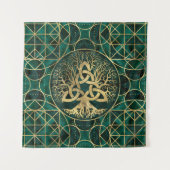 Baum des Lebens mit Triquetra Malachit und Gold Wandteppich (Vorderseite)