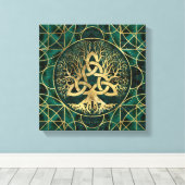 Baum des Lebens mit Triquetra Malachite und Gold Leinwanddruck (Insitu (Holzboden))