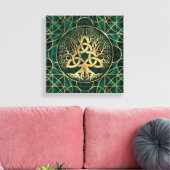 Baum des Lebens mit Triquetra Malachite und Gold Leinwanddruck (Insitu (Wohnzimmer))