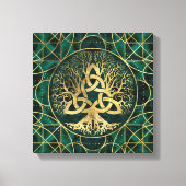 Baum des Lebens mit Triquetra Malachite und Gold Leinwanddruck (Vorderseite)