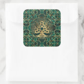 Baum des Lebens mit Triquetra Malachite und Gold Quadratischer Aufkleber (Tasche)
