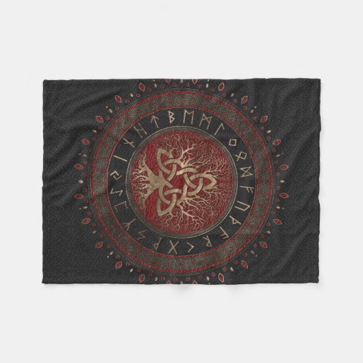 Baum des Lebens mit Triquetra schwarzem rotem Fleecedecke (Vorderseite (Horizontal))