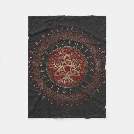 Baum des Lebens mit Triquetra schwarzem rotem Fleecedecke (Vorderseite)