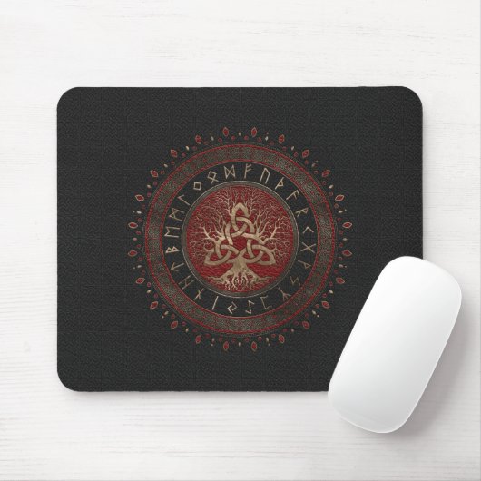 Baum des Lebens mit Triquetra schwarzem rotem Mousepad (Mit Mouse)