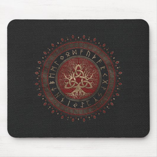 Baum des Lebens mit Triquetra schwarzem rotem Mousepad (Vorne)
