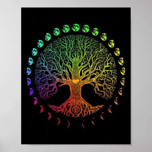 Baum des Lebens Mondphasen Geschenk Poster (Vorne)