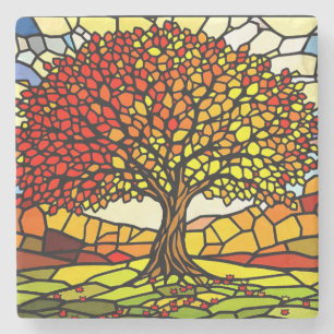 Baum des Lebens – Mosaik aus zersplittertem Glas i Steinuntersetzer