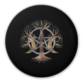 Baum des Lebens Pentagram Mond Ornament Keramikknauf (Vorderseite)