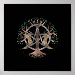 Baum des Lebens Pentagram Mond Ornament Poster