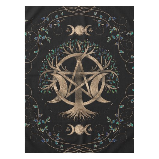 Baum des Lebens Pentagram Mond Ornament Tischdecke (Vorderseite)