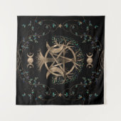 Baum des Lebens Pentagram Mond Ornament Wandteppich (Vorderseite (Horizontal))
