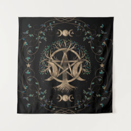 Baum des Lebens Pentagram Mond Ornament Wandteppich