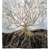 Baum des Lebens - Perle, Gold und schwarzer Marmor Duschvorhang (Vorderseite)