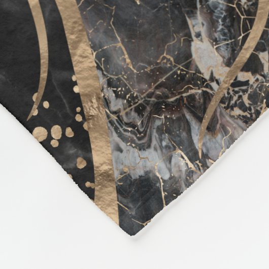 Baum des Lebens - Perle, Gold und schwarzer Marmor Fleecedecke (Ecke)