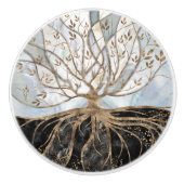 Baum des Lebens - Perle, Gold und schwarzer Marmor Keramikknauf (Vorderseite)