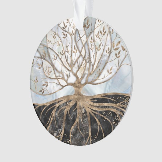 Baum des Lebens - Perle, Gold und schwarzer Marmor Ornament (Vorderseite)