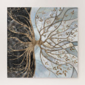 Baum des Lebens - Perle, Gold und schwarzer Marmor Puzzle (Horizontal)