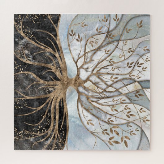 Baum des Lebens - Perle, Gold und schwarzer Marmor Puzzle (Horizontal)