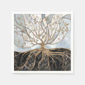 Baum des Lebens - Perle, Gold und schwarzer Marmor Serviette (Vorderseite)