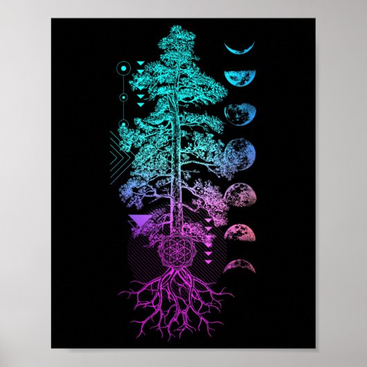 Baum des Lebens Phasen des Mondes Yoga Chakra Gesc Poster (Vorne)