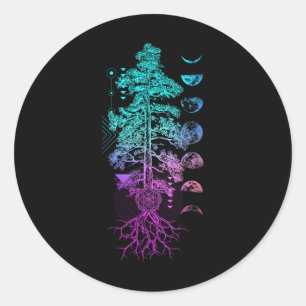 Baum des Lebens Phasen des Mondes Yoga Chakra Gesc Runder Aufkleber