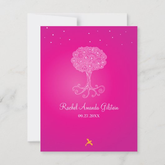 Baum des Lebens Rosa Bat Mitzvah Save the Date (Rückseite)
