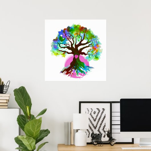 Baum des Lebens Rosa Herz Poster (Heimbüro)