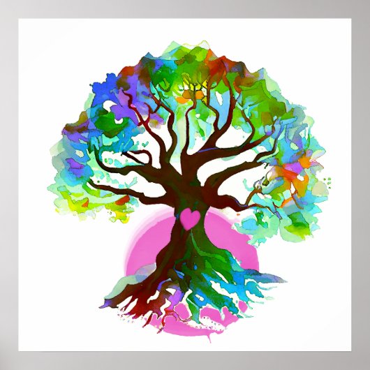 Baum des Lebens Rosa Herz Poster (Vorne)